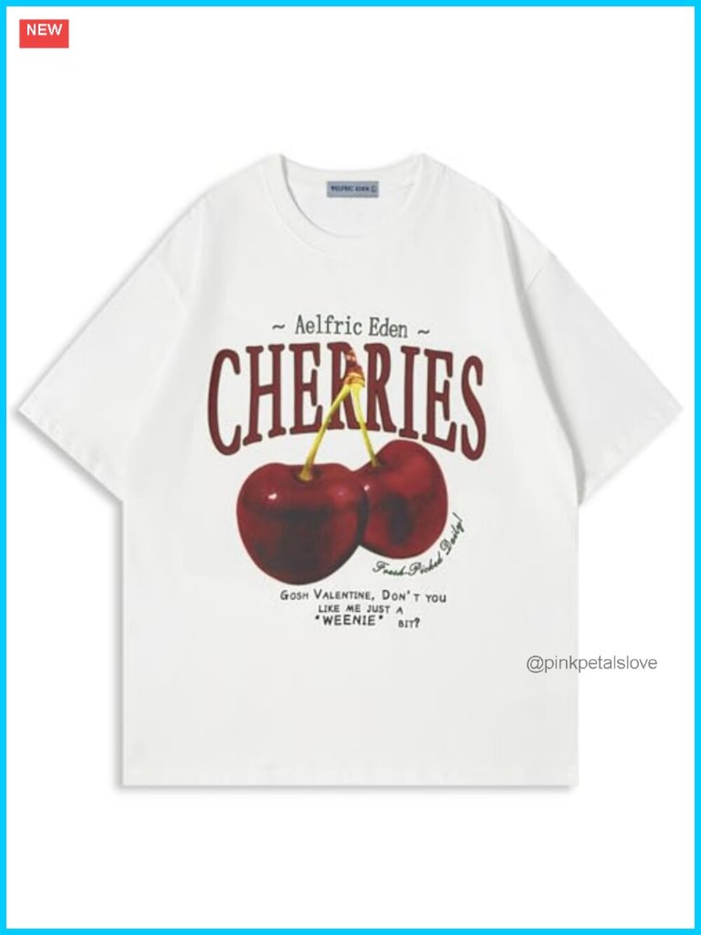 Oversized Graphic Tee Cherries Print Cotton Short Sleeve Casual Summer Top